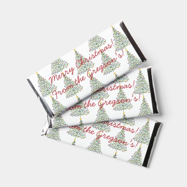 'Merry Christmas' Gift Family Name Personalized Hershey Bar Favors (Front)
