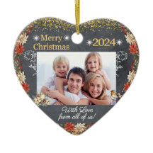 Merry Christmas Gift Family Photo Heart Ornament