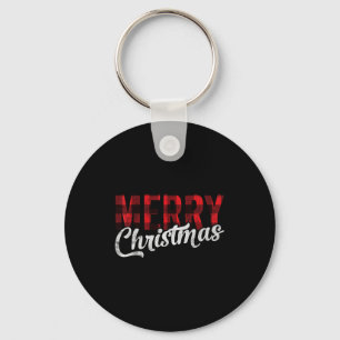 Merry Christmas Gift Family Xmas Red Buffalo Plaid Keychain
