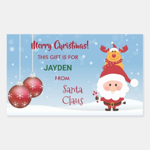 Merry Christmas Gift From Santa Claus Rudolph Rectangular Sticker