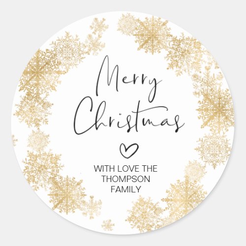 Merry Christmas Gift Gold Snowflake Wreath Sticker