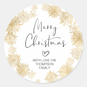 Merry Christmas Gift Gold Snowflake Wreath Sticker