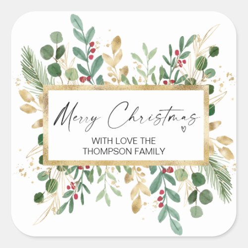 Merry Christmas Gift Green Red Wreath Stickers