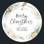 Merry Christmas Gift Label Greenery Round Sticker<br><div class="desc">Merry Christmas Round Gift Sticker Labels greenery wreath design. This modern Christmas gift label is the perfect finishing touch to add to your Christmas presents this year.</div>