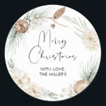 Merry Christmas Gift Label Greenery Round Sticker<br><div class="desc">Merry Christmas Round Gift Sticker Labels with Greenery wreath design. This modern and neutral Christmas gift label is the perfect finishing touch to add to your Christmas presents this year.</div>