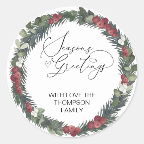 Merry Christmas Gift Label Greenery Wreath Sticker