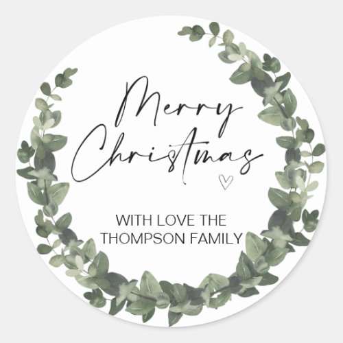 Merry Christmas Gift Label Greenery Wreath Sticker