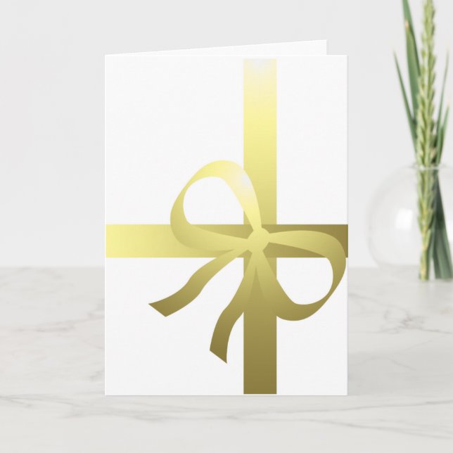 Merry Christmas Gift Ribbon gold Holiday Card (Front)