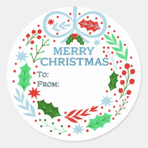 Merry Christmas Gift Sticker  Festive Wreath 