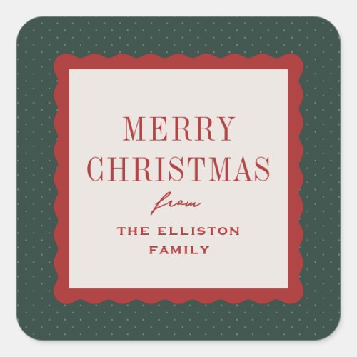 Merry Christmas gift sticker with wavy frame