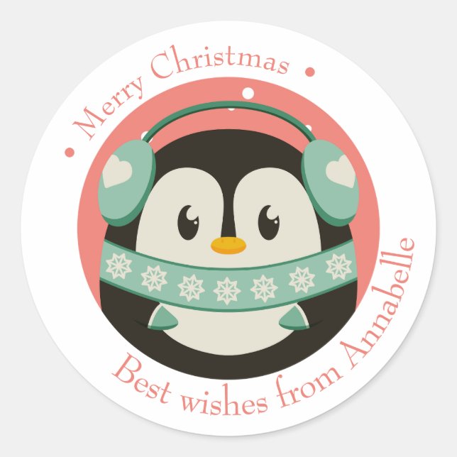 Merry Christmas gift stickers with penguin (Front)