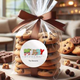 Merry Christmas Gift Tag, Holiday Typography Classic Round Sticker