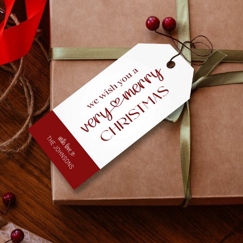 Merry Christmas Gift Tags Classic Red Typography