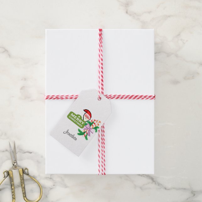 Merry Christmas Gift Tags Santa Claus  (With Twine)