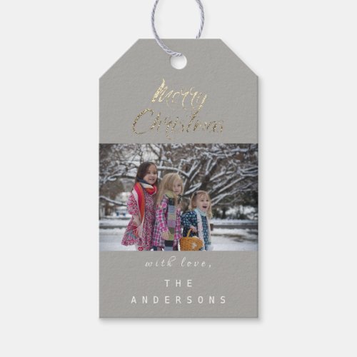 Merry Christmas Gift To Photo Gold Gray Snowglake Gift Tags