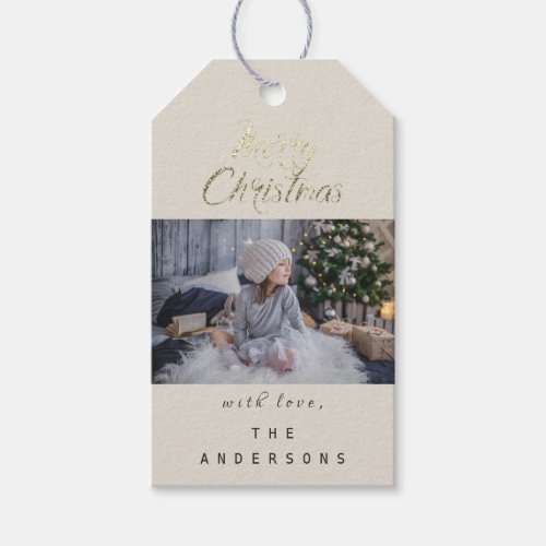 Merry Christmas Gift To Photo Gold Ivory Snow Gift Tags