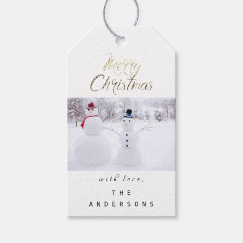 Merry Christmas Gift To Photo Gold White Snow Gift Tags