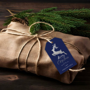Merry Christmas Gift To Script Silver Gray Blue Tags