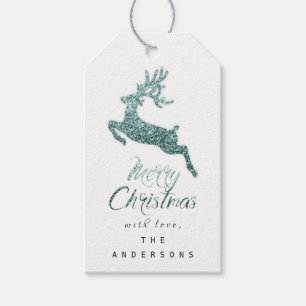 Merry Christmas Gift To Script Teal White Gray Gift Tags