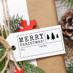 Merry Christmas Gift Wrap Tag Rubber Stamp<br><div class="desc">Gift wrap tag rubber stamp with typewriter lettering,  three Christmas trees and to: and from: to make this Holiday easier.</div>