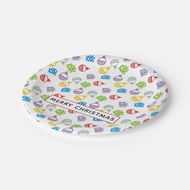 Merry Christmas gifts and balls pattern Paper Plates (Angled)