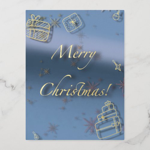 Merry Christmas gifts and baubles in golden thread Foil Holiday Postcard