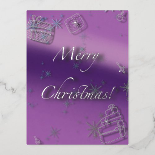 Merry Christmas gifts and baubles in silver thread Foil Holiday Postcard