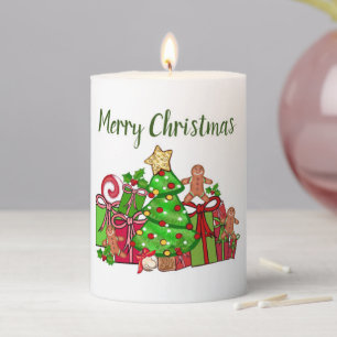 Merry Christmas Gifts Around The Tree Pillar Candle