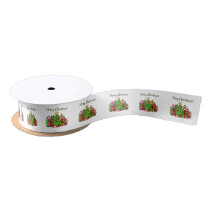 Merry Christmas Gifts Around The Tree Satin Ribbon