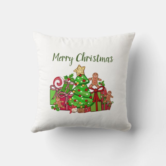 Merry Christmas Gifts Around The Tree Throw Pillow (Back)