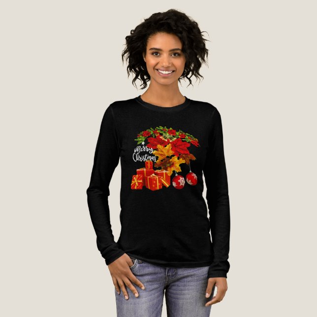 Merry Christmas Gifts, Flowers Bella Canvas Tshirt (Full Front)