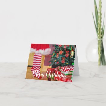 Merry Christmas Gifts Presents Under Holiday Tree Thank You Card by UniqueChristmasGifts at Zazzle