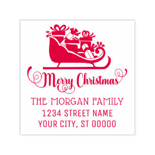 Merry Christmas Gifts Sleigh Name Return Address Self-inking Stamp