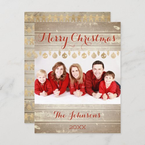 Merry Christmas Ginger Red Wood Photo Cottage Invitation