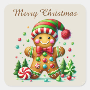 Merry Christmas gingerbread add text Square Sticker