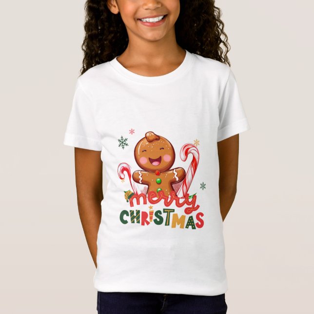 Merry Christmas Gingerbread and Candy Cane -  T-Shirt (Front)