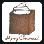 Merry Christmas Gingerbread Cake Slice Dessert Square Sticker<br><div class="desc">Stickers feature an original Christmas illustration of a slice of gingerbread cake. Perfect for holiday mailings! This design is also available on other products. Lots of additional holiday designs are also available from this shop. Don't see what you're looking for? Need help with customization? Contact Rebecca to have something designed...</div>
