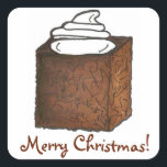 Merry Christmas Gingerbread Cake Slice Dessert Square Sticker<br><div class="desc">Stickers feature an original Christmas illustration of a slice of gingerbread cake. Perfect for holiday mailings! This design is also available on other products. Lots of additional holiday designs are also available from this shop. Don't see what you're looking for? Need help with customization? Contact Rebecca to have something designed...</div>