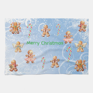 Merry Christmas Gingerbread & Candy Cane Kitchen Towel