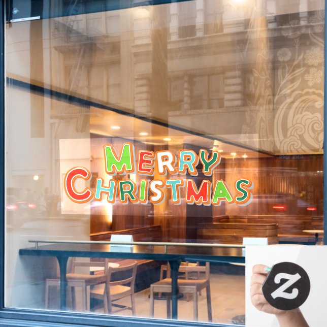 Merry Christmas Gingerbread Cookie Font Bakery  Window Cling (Cafe Window)