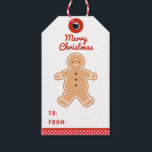 Merry Christmas | Gingerbread Cookie Gift Tags<br><div class="desc">This favor tag features a gingerbread with a Merry Christmas greeting.  There is a place to write in the recipient and the gift giver's names. The back of the tag is red with white polka dots</div>