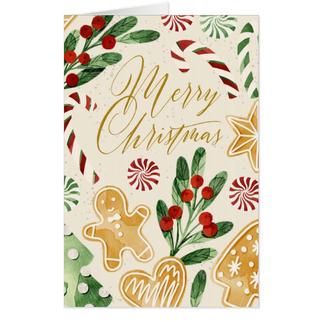 Merry Christmas Gingerbread Cookies Lettering Card (Front)