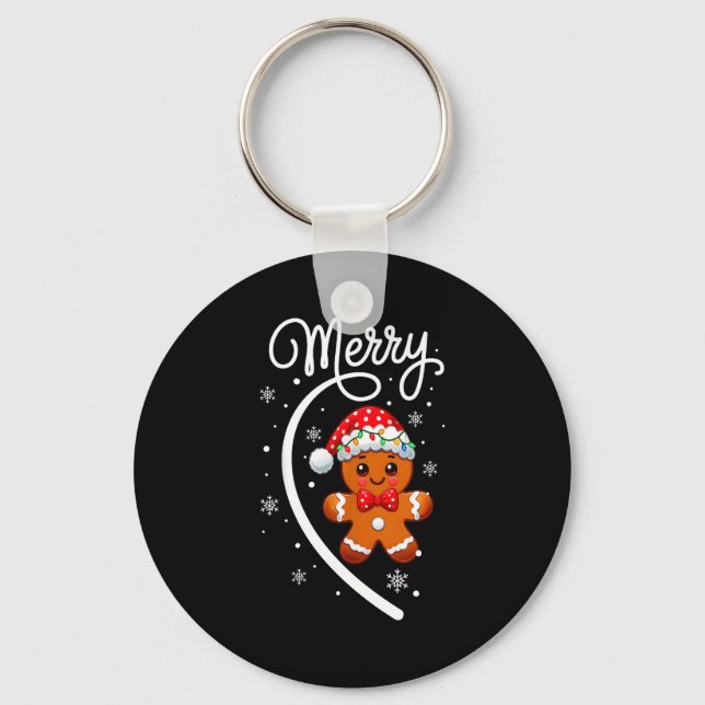 Merry Christmas Gingerbread Couple Christmas Pajam Keychain (Front)