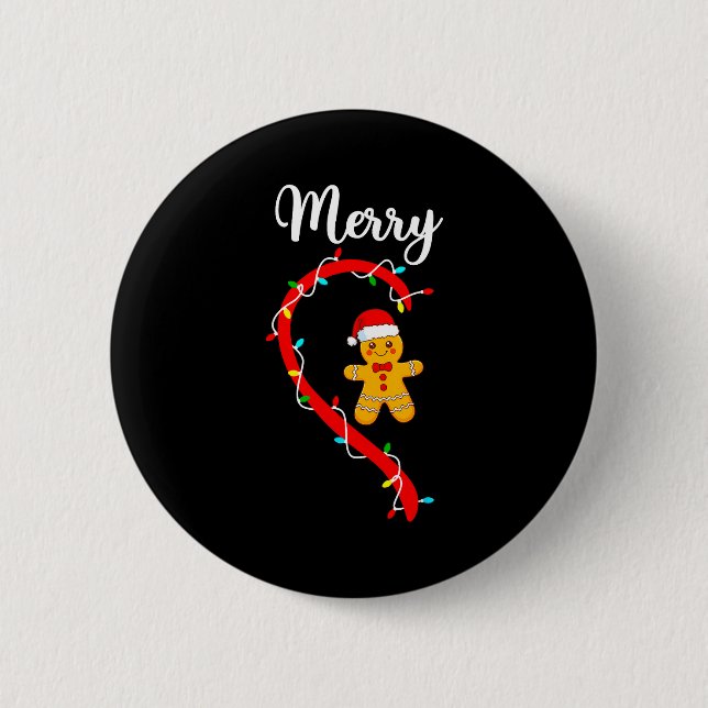 Merry Christmas Gingerbread Couple Xmas Pajamas Ma Button (Front)