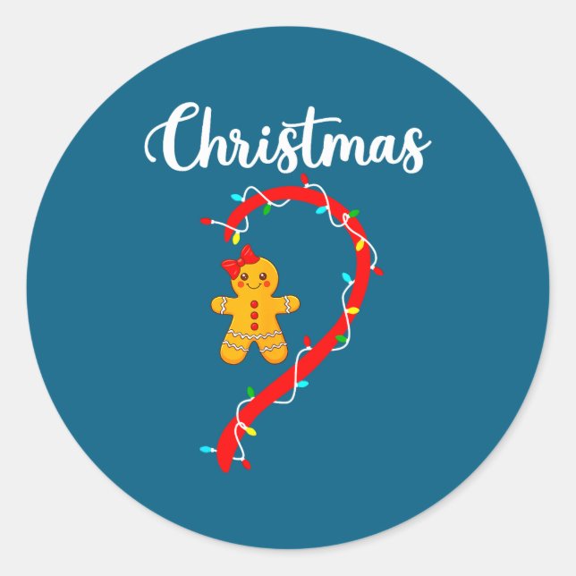 Merry Christmas Gingerbread Couples Xmas Pajamas M Classic Round Sticker (Front)