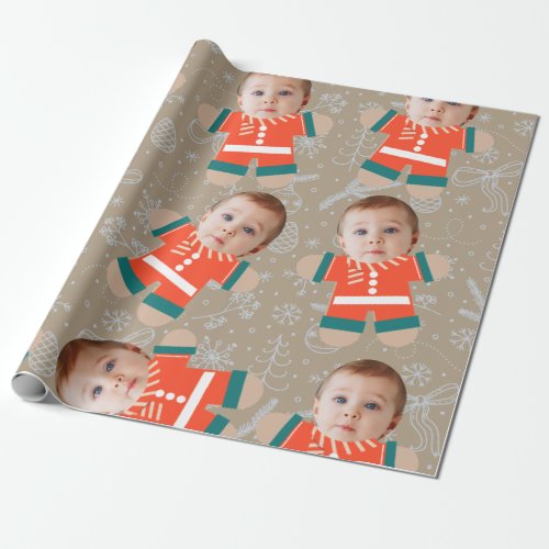 Merry Christmas Gingerbread Custom Face Funny Wrapping Paper