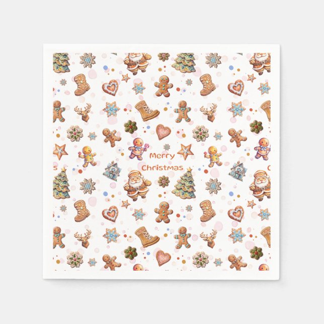 Merry Christmas Gingerbread Cute Fun White Napkins (Front)
