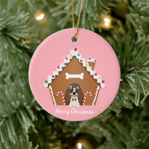 Merry Christmas Gingerbread Dog House Ceramic Ornament