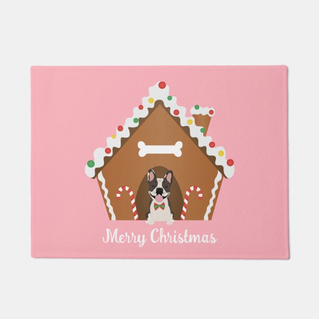 Merry Christmas Gingerbread Dog House Doormat (Front)