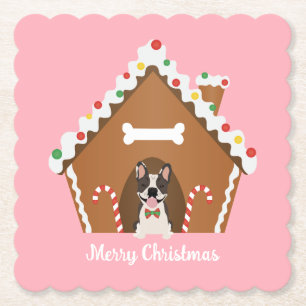 Merry Christmas Gingerbread Dog House Paper Coaster